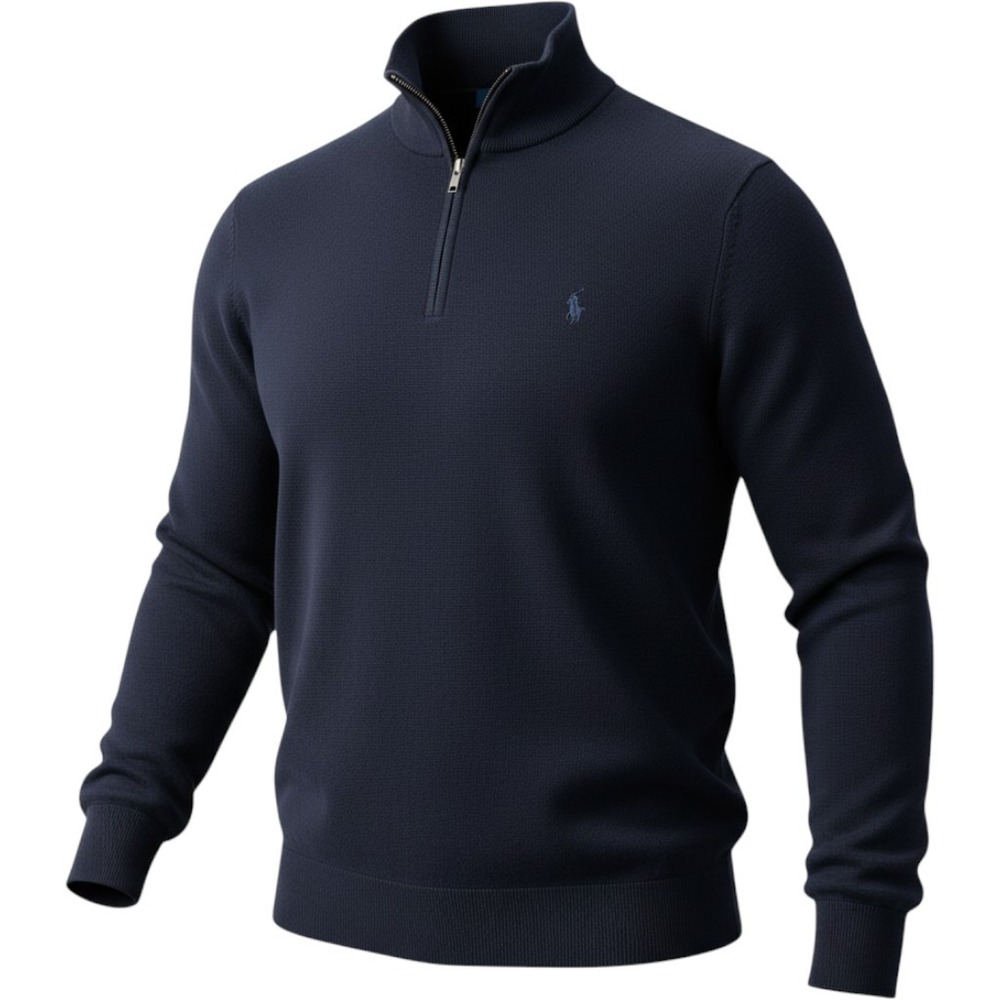 Polo Ralph Lauren Navy Blue Pima Cotton Quarter Zip Sweater Mens LT Tall